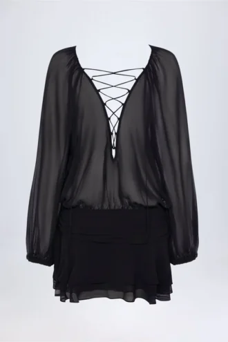 Avalon Minikleid mit Schnürung und Ballonärmeln in Schwarz
