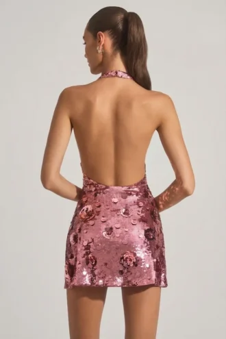 Avenza Minikleid mit Paillettenverzierung und Neckholder in Rosa