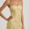 Averie Transparentes, verziertes Minikleid mit quadratischem Ausschnitt in Gelb Averie Transparentes, verziertes Minikleid mit quadratischem Ausschnitt in Gelb