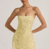 Averie Transparentes, verziertes Minikleid mit quadratischem Ausschnitt in Gelb Averie Transparentes, verziertes Minikleid mit quadratischem Ausschnitt in Gelb