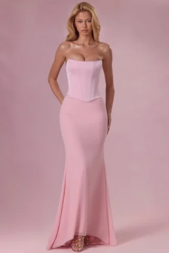Avielle Satin-Korsett-Brautjungfernkleid in Blush Pink