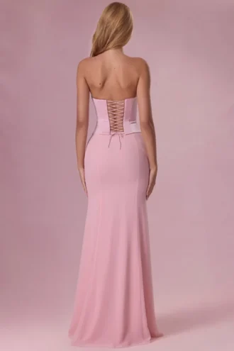Avielle Satin-Korsett-Brautjungfernkleid in Blush Pink
