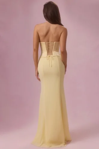 Avielle Satin-Korsett-Brautjungfernkleid in Buttergelb