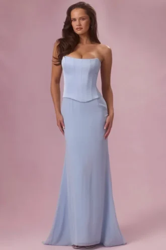 Avielle Satin-Korsett-Brautjungfernkleid in Puderblau