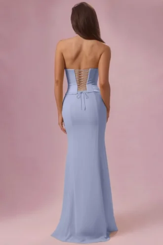 Avielle Satin-Korsett-Brautjungfernkleid in Puderblau