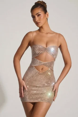Ayleen Minikleid mit Verzierungen und Cut-outs in Mandel
