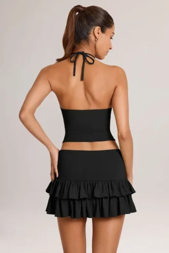 Azaria Modal Rüschen-Mini-Skort mit mittlerer Leibhöhe in Schwarz