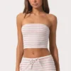 Bandeau-Oberteil aus geripptem Jersey mit rosa Streifen Bandeau-Oberteil aus geripptem Jersey mit rosa Streifen