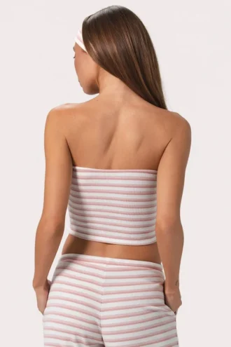 Bandeau-Oberteil aus geripptem Jersey mit rosa Streifen