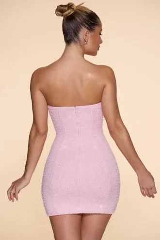 Basel Verziertes trägerloses Minikleid mit Wasserfallausschnitt in Blush