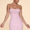 Basel Verziertes trägerloses Minikleid mit Wasserfallausschnitt in Blush Basel Verziertes trägerloses Minikleid mit Wasserfallausschnitt in Blush