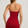 Basel Verziertes, trägerloses Minikleid mit Wasserfallausschnitt in True Red Basel Verziertes, trägerloses Minikleid mit Wasserfallausschnitt in True Red