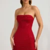 Basel Verziertes, trägerloses Minikleid mit Wasserfallausschnitt in True Red Basel Verziertes, trägerloses Minikleid mit Wasserfallausschnitt in True Red