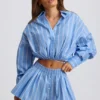 Baumwoll-Popeline-Streifen-Multifunktions-Cropped-Shirt in Blau gestreift Baumwoll-Popeline-Streifen-Multifunktions-Cropped-Shirt in Blau gestreift