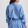 Baumwoll-Popeline-Streifen-Multifunktions-Cropped-Shirt in Blau gestreift Baumwoll-Popeline-Streifen-Multifunktions-Cropped-Shirt in Blau gestreift
