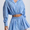 Baumwoll-Popeline-Streifen-Multifunktions-Cropped-Shirt in Blau gestreift Baumwoll-Popeline-Streifen-Multifunktions-Cropped-Shirt in Blau gestreift