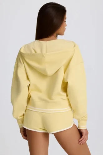 Baumwolljersey-Hoodie mit V-Ausschnitt in Lemon