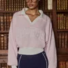 Baumwolljersey-Pullover mit V-Ausschnitt in Oversize-Passform in Puderrosa