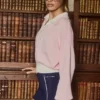 Baumwolljersey-Pullover mit V-Ausschnitt in Oversize-Passform in Puderrosa