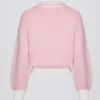 Baumwolljersey-Pullover mit V-Ausschnitt in Oversize-Passform in Puderrosa