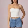Beata A-Linien-Shorts mit hoher Taille in mittelblauer Waschung Beata A-Linien-Shorts mit hoher Taille in mittelblauer Waschung