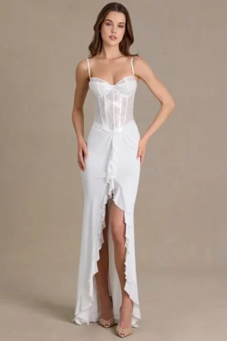 Beatrix Premium-Korsettkleid mit Spitzenverzierung in Weiß