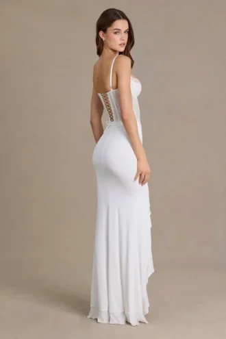 Beatrix Premium-Korsettkleid mit Spitzenverzierung in Weiß
