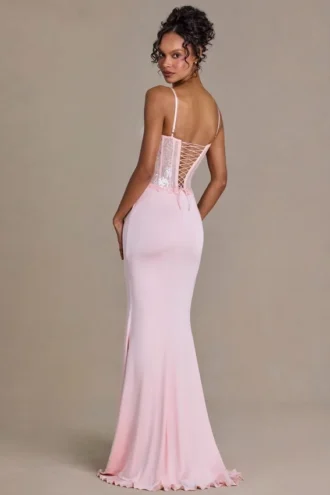 Beatrix Premium-Korsettkleid mit verzierter Spitze in Babyrosa