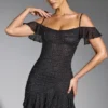 Beaufort Mini-Kleid mit Verzierungen und Cold-Shoulder-Ausschnitt in Schwarz