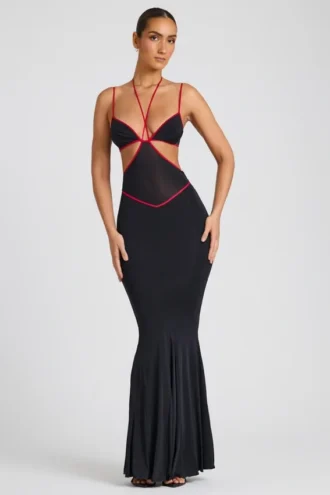 Bella Abendkleid mit kontrastierenden Einfassungen und Cut-outs in Schwarz