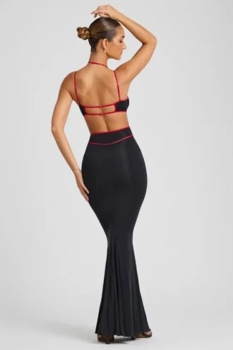 Bella Abendkleid mit kontrastierenden Einfassungen und Cut-outs in Schwarz