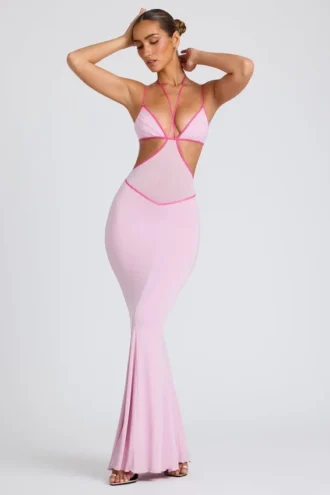 Bella Abendkleid mit kontrastierenden Einfassungen und Cut-outs in zartem Rosa