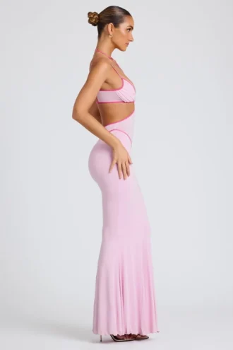 Bella Abendkleid mit kontrastierenden Einfassungen und Cut-outs in zartem Rosa