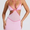 Bella Abendkleid mit kontrastierenden Einfassungen und Cut-outs in zartem Rosa Bella Abendkleid mit kontrastierenden Einfassungen und Cut-outs in zartem Rosa