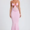 Bella Abendkleid mit kontrastierenden Einfassungen und Cut-outs in zartem Rosa Bella Abendkleid mit kontrastierenden Einfassungen und Cut-outs in zartem Rosa