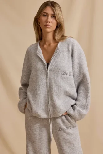 Übergroße Strickjacke mit Reißverschluss in Ice Marl