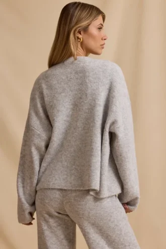 Übergroße Strickjacke mit Reißverschluss in Ice Marl