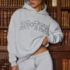 Bestickter Oversize-Hoodie in Grau meliert
