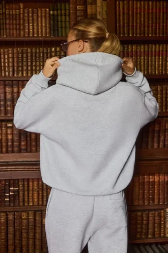 Bestickter Oversize-Hoodie in Grau meliert