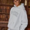 Bestickter Oversize-Hoodie in Grau meliert