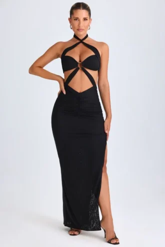 Bethania Maxikleid mit Ausschnitt und Metallverzierung in Schwarz