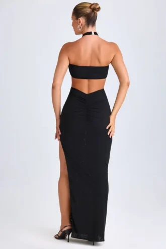 Bethania Maxikleid mit Ausschnitt und Metallverzierung in Schwarz