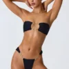 Bikinihosen mit breiten Trägern und „Sunray“-Verzierung in Schwarz Bikinihosen mit breiten Trägern und „Sunray“-Verzierung in Schwarz