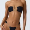 Bikinihosen mit breiten Trägern und „Sunray“-Verzierung in Schwarz Bikinihosen mit breiten Trägern und „Sunray“-Verzierung in Schwarz