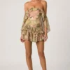 Birdie schulterfreies Minikleid mit Rüschen und gemischtem Blumenprint Birdie schulterfreies Minikleid mit Rüschen und gemischtem Blumenprint