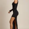 Blythe Asymmetrisches, drapiertes Maxikleid in Schwarz