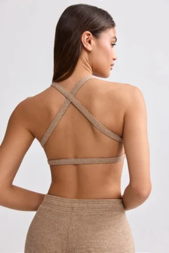 Bralette mit Rundhalsausschnitt aus Frottee in Mokka-Braun