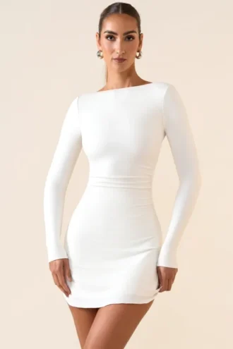 Brenna Modal-Minikleid mit Rüschen und offenem Rücken in Weiß