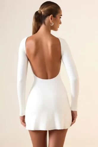 Brenna Modal-Minikleid mit Rüschen und offenem Rücken in Weiß