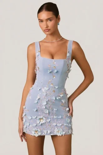Briar Mini-Korsettkleid mit Applikationen in Himmelblau